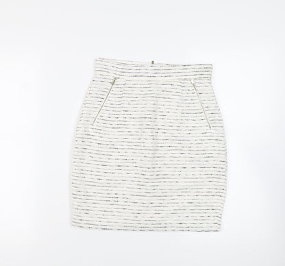H&M Womens White Striped Polyester Straight & Pencil Skirt Size 8 Zip - Lined Pockets