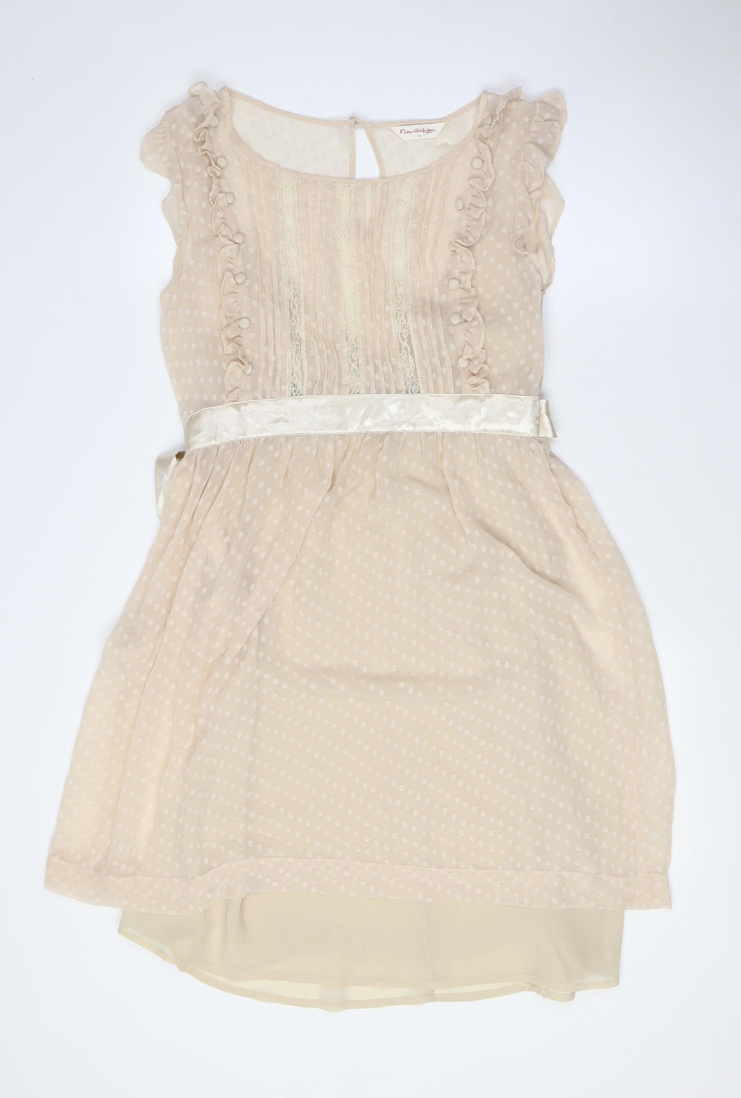 Miss Selfridge Womens Beige Polyester A-Line Size 12 Boat Neck Zip