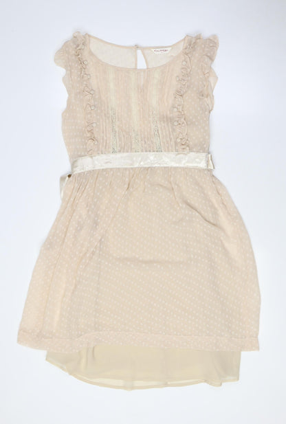Miss Selfridge Womens Beige Polyester A-Line Size 12 Boat Neck Zip