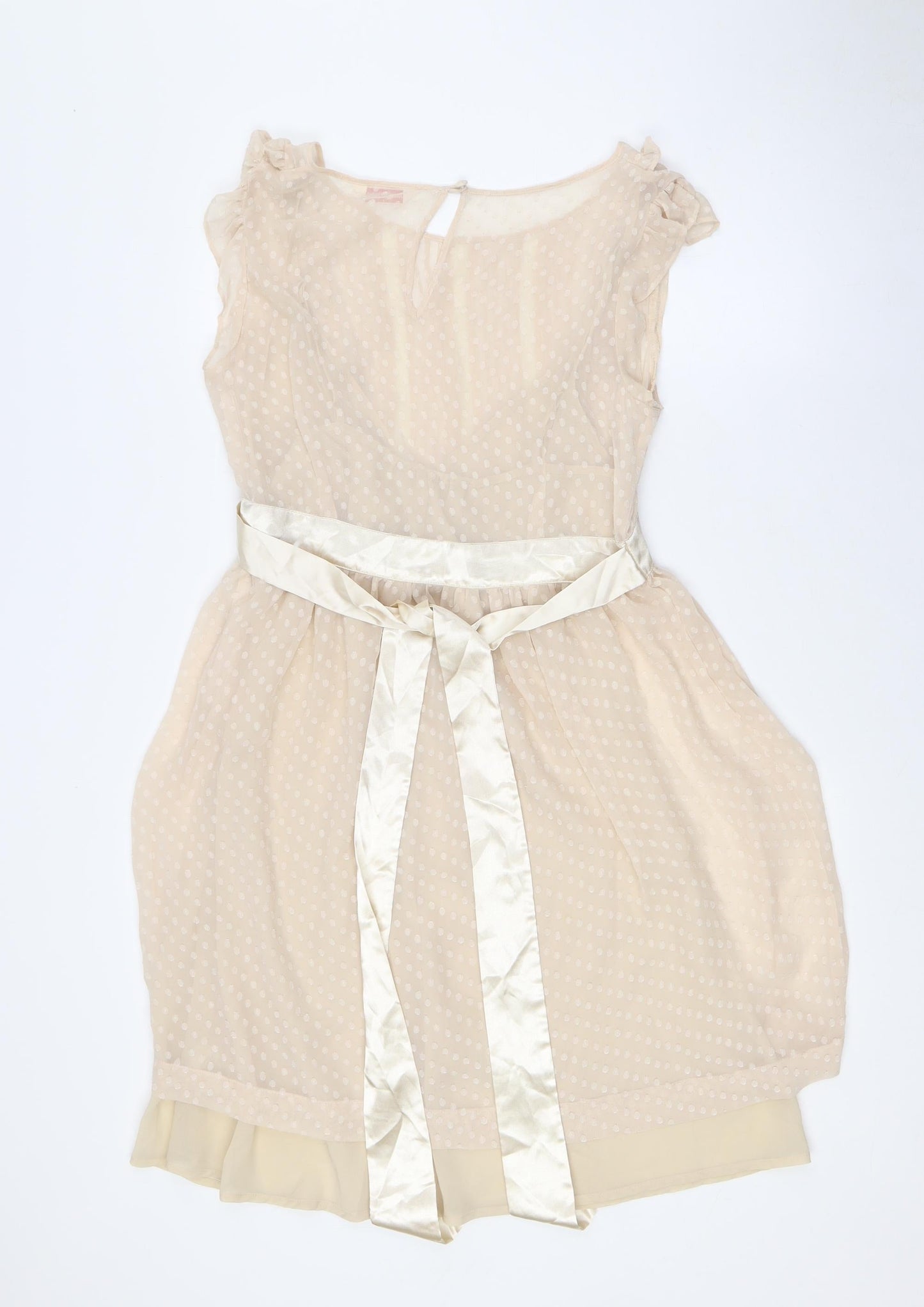 Miss Selfridge Womens Beige Polyester A-Line Size 12 Boat Neck Zip