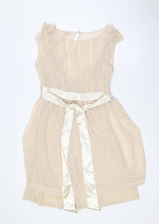 Miss Selfridge Womens Beige Polyester A-Line Size 12 Boat Neck Zip