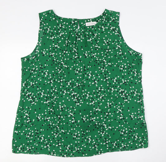 Paraphrase Womens Green Polka Dot Polyester Basic Button-Up Size 20 Round Neck