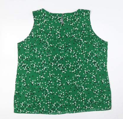 Paraphrase Womens Green Polka Dot Polyester Basic Button-Up Size 20 Round Neck