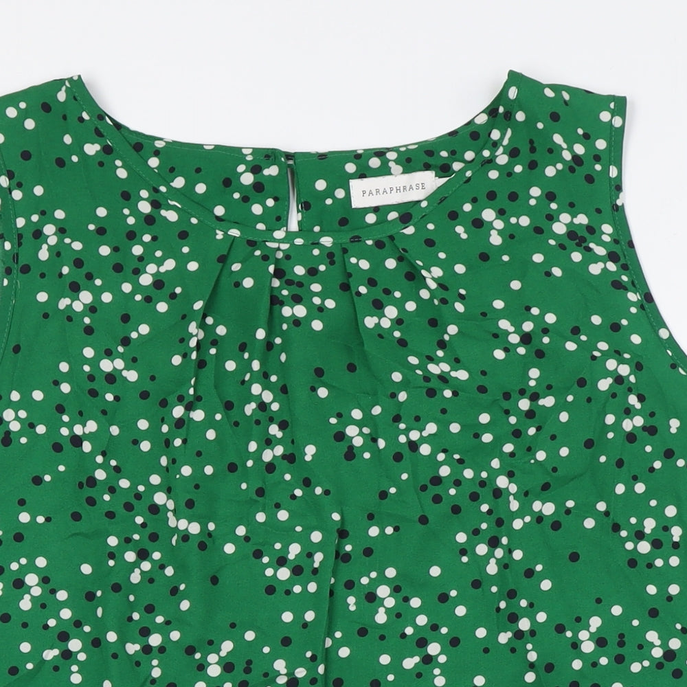 Paraphrase Womens Green Polka Dot Polyester Basic Button-Up Size 20 Round Neck