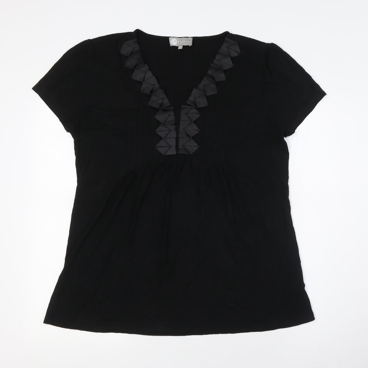 Mia Moda Womens Black Viscose Basic Button-Up Size 16 V-Neck