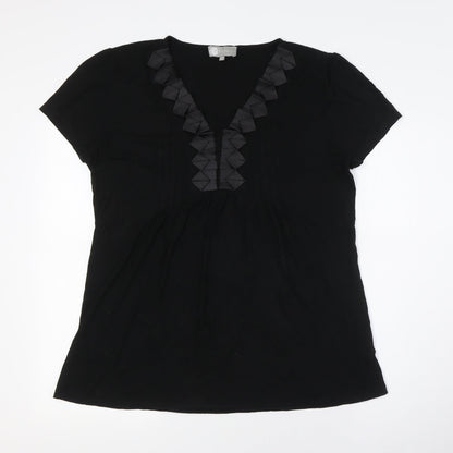 Mia Moda Womens Black Viscose Basic Button-Up Size 16 V-Neck