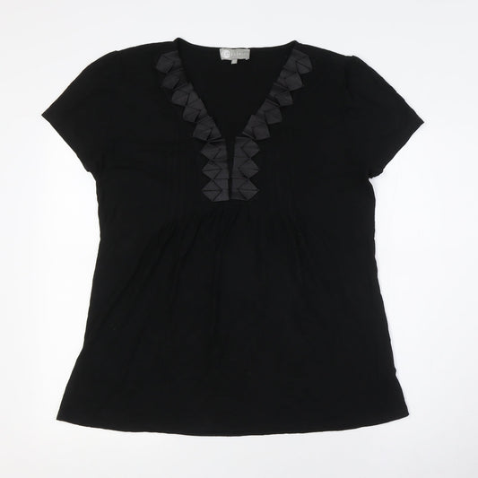 Mia Moda Womens Black Viscose Basic Button-Up Size 16 V-Neck