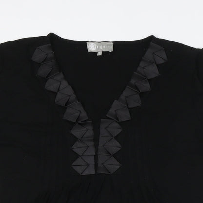 Mia Moda Womens Black Viscose Basic Button-Up Size 16 V-Neck