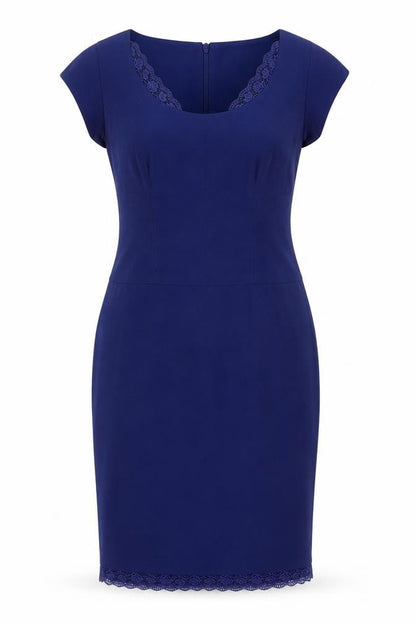 Preen Womens Blue Polyester Pencil Dress Size 14 Round Neck Zip - Lace Trim
