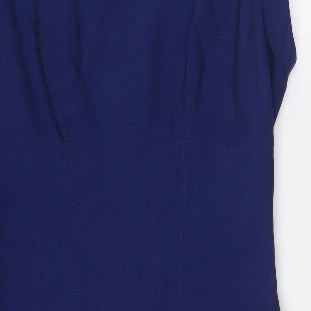 Preen Womens Blue Polyester Pencil Dress Size 14 Round Neck Zip - Lace Trim