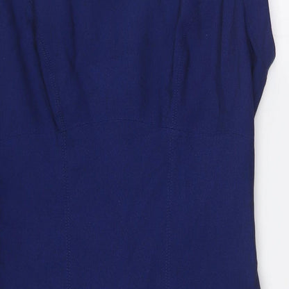 Preen Womens Blue Polyester Pencil Dress Size 14 Round Neck Zip - Lace Trim
