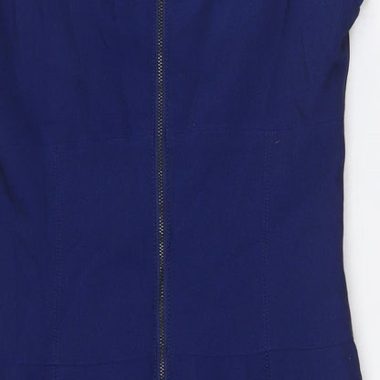 Preen Womens Blue Polyester Pencil Dress Size 14 Round Neck Zip - Lace Trim