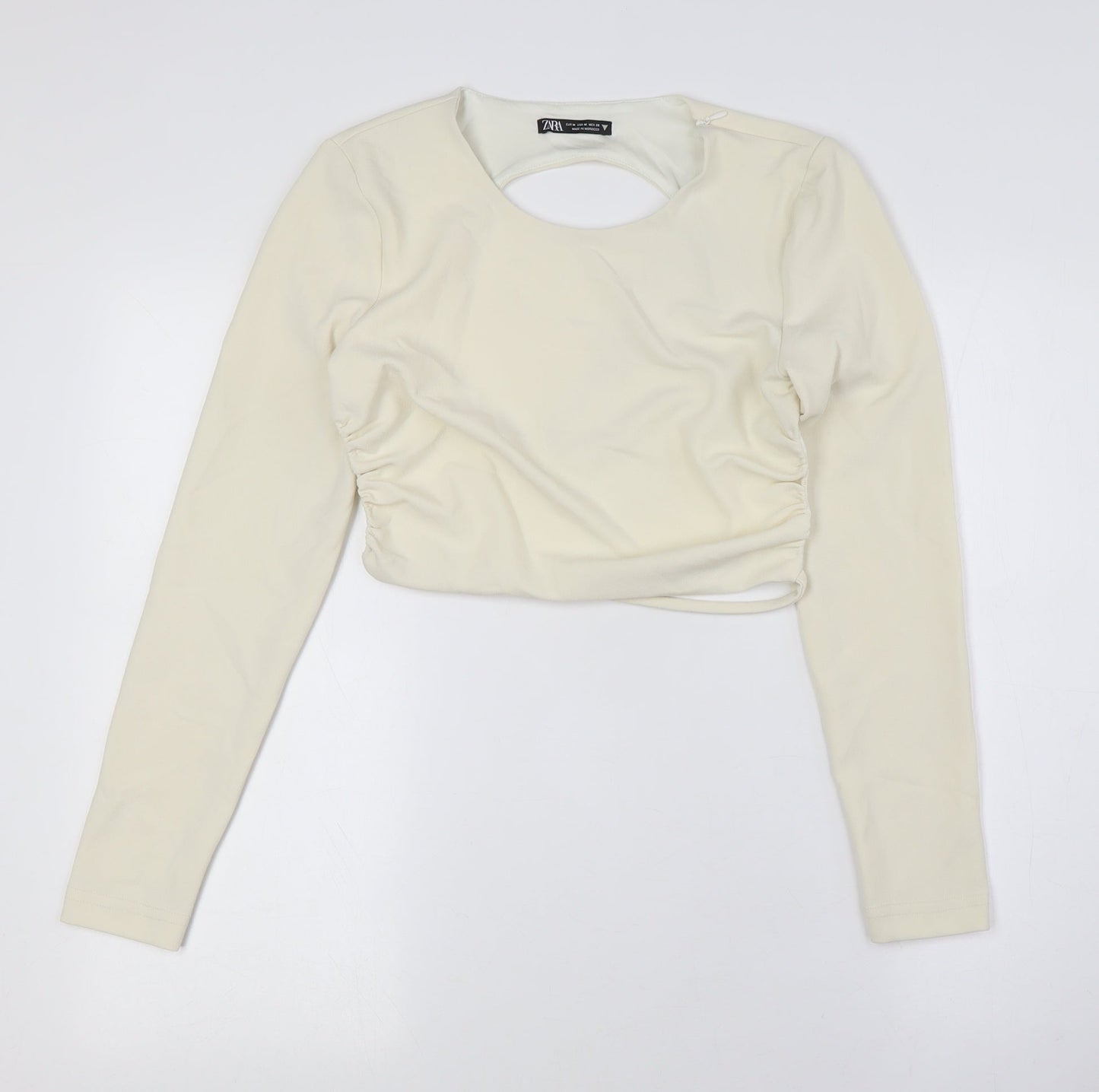 Womens UK Size M Zara Ivory Cropped Button-Up