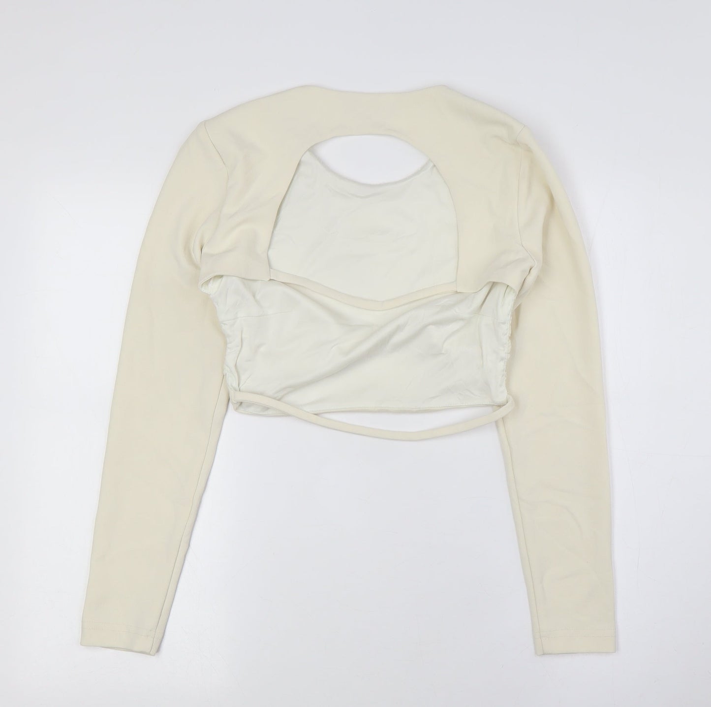 Womens UK Size M Zara Ivory Cropped Button-Up