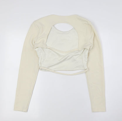 Womens UK Size M Zara Ivory Cropped Button-Up