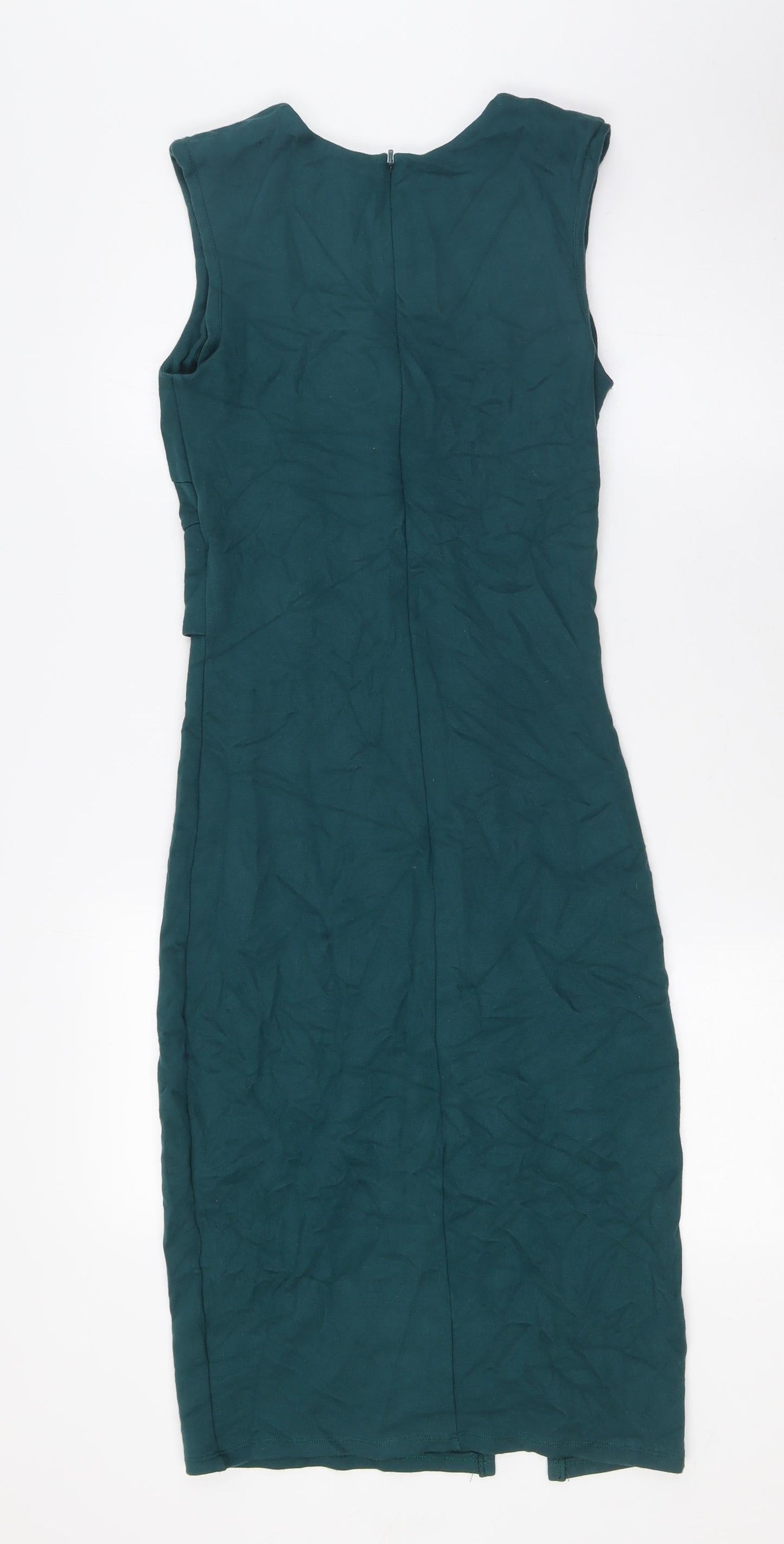 ASOS Womens Green Viscose Pencil Dress Size 10 Round Neck Zip