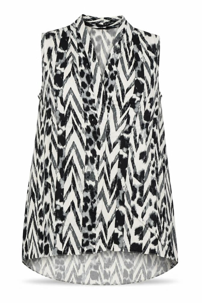 Classic Womens White Animal Print Polyester Basic Button-Up Size 12 V-Neck