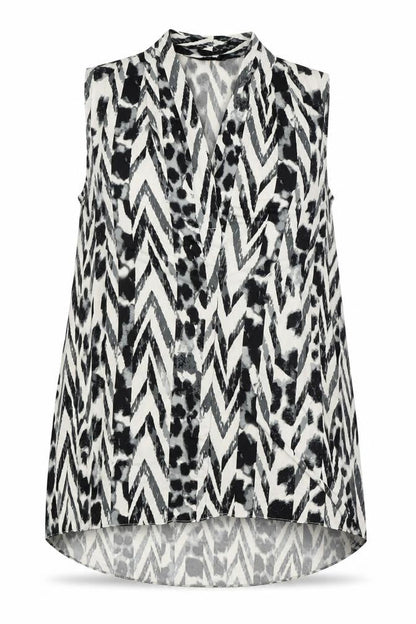 Classic Womens White Animal Print Polyester Basic Button-Up Size 12 V-Neck