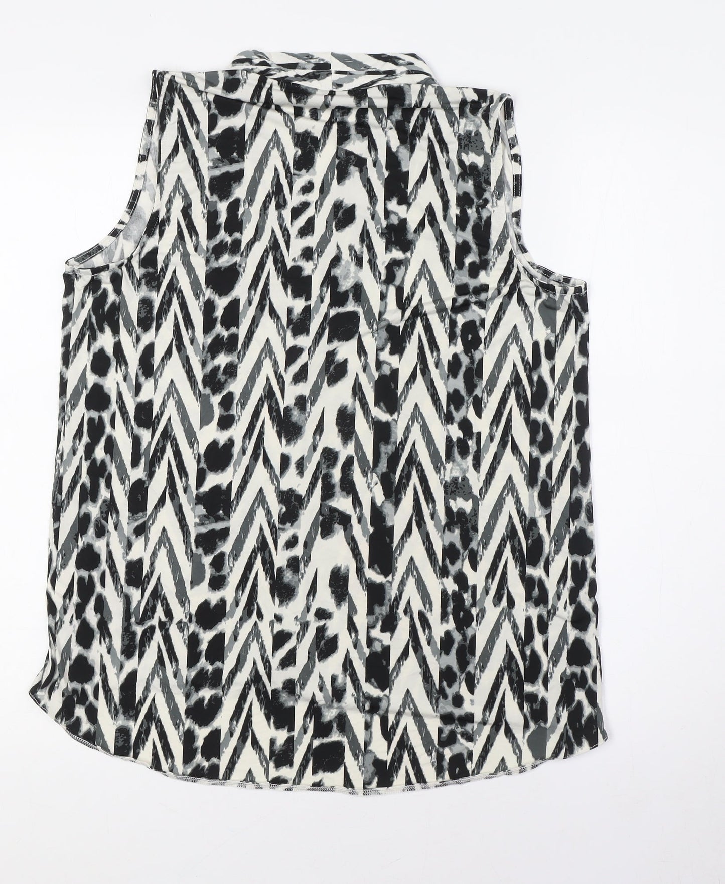 Classic Womens White Animal Print Polyester Basic Button-Up Size 12 V-Neck