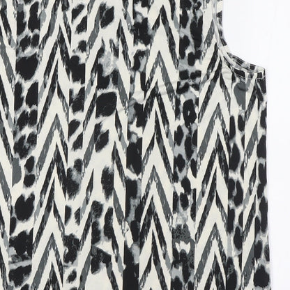 Classic Womens White Animal Print Polyester Basic Button-Up Size 12 V-Neck