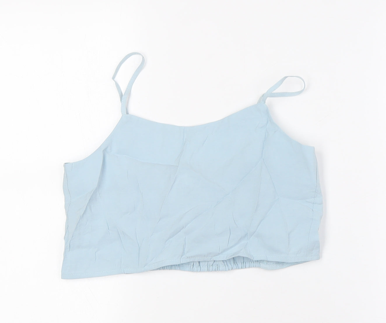 Zara Girls Blue Modal Cropped Button-Up Size 13-14 Years Scoop Neck
