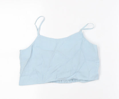 Zara Girls Blue Modal Cropped Button-Up Size 13-14 Years Scoop Neck