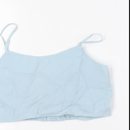Zara Girls Blue Modal Cropped Button-Up Size 13-14 Years Scoop Neck