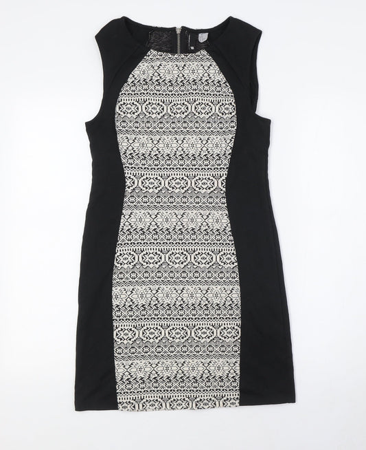 Divided by H&M Womens Black Polyester Pencil Dress Size 16 Round Neck Zip
