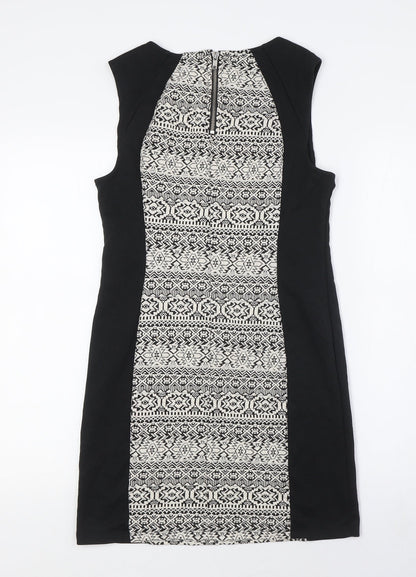Divided by H&M Womens Black Polyester Pencil Dress Size 16 Round Neck Zip