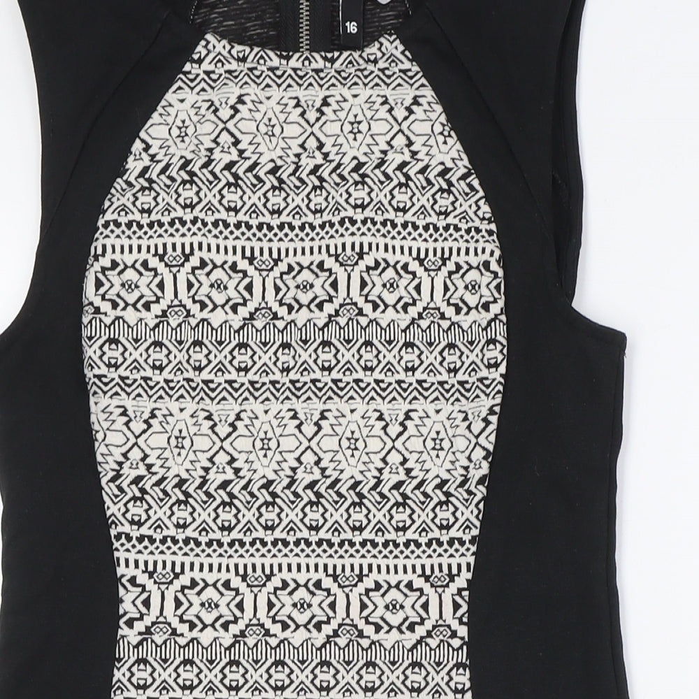 Divided by H&M Womens Black Polyester Pencil Dress Size 16 Round Neck Zip
