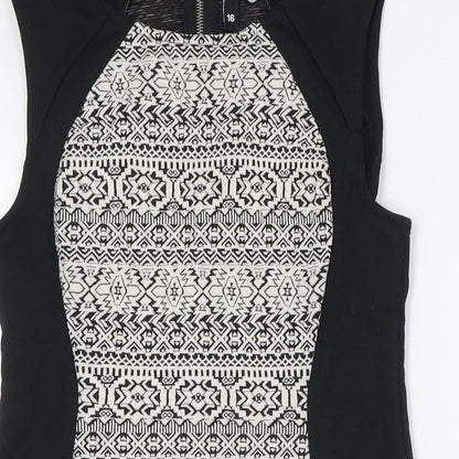 Divided by H&M Womens Black Polyester Pencil Dress Size 16 Round Neck Zip