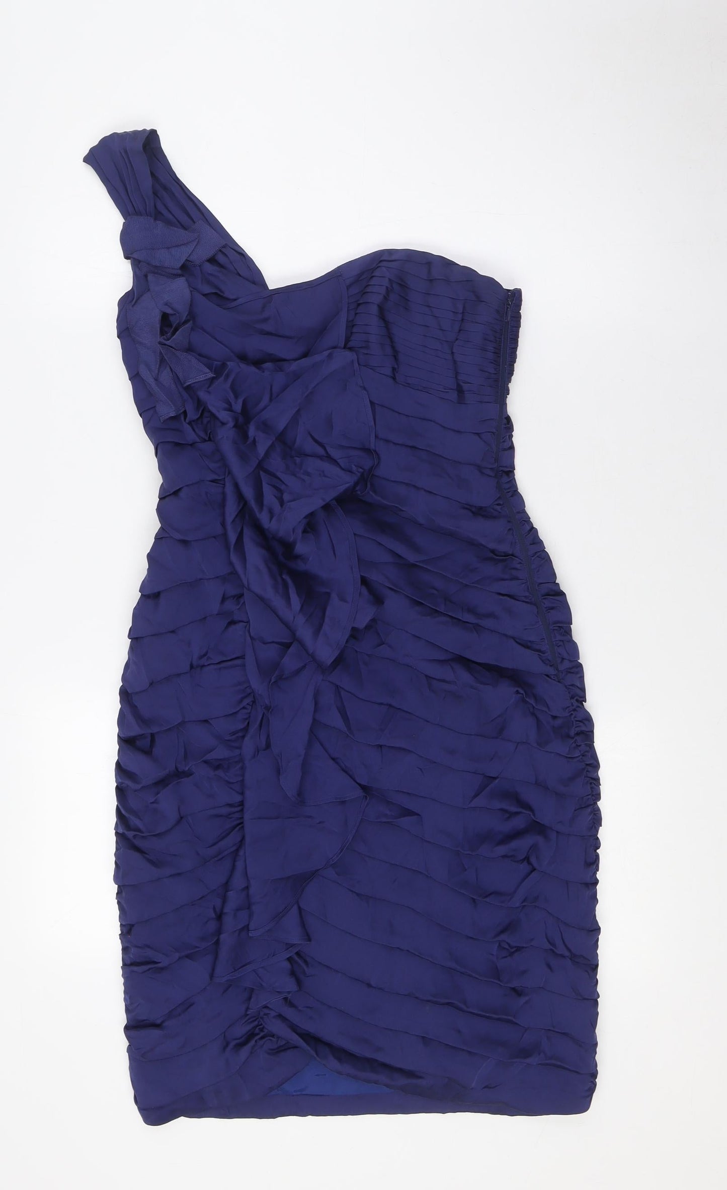 Coast Womens Blue Silk Pencil Dress Size 8 One Shoulder Zip