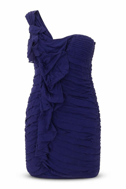 Coast Womens Blue Silk Pencil Dress Size 8 One Shoulder Zip
