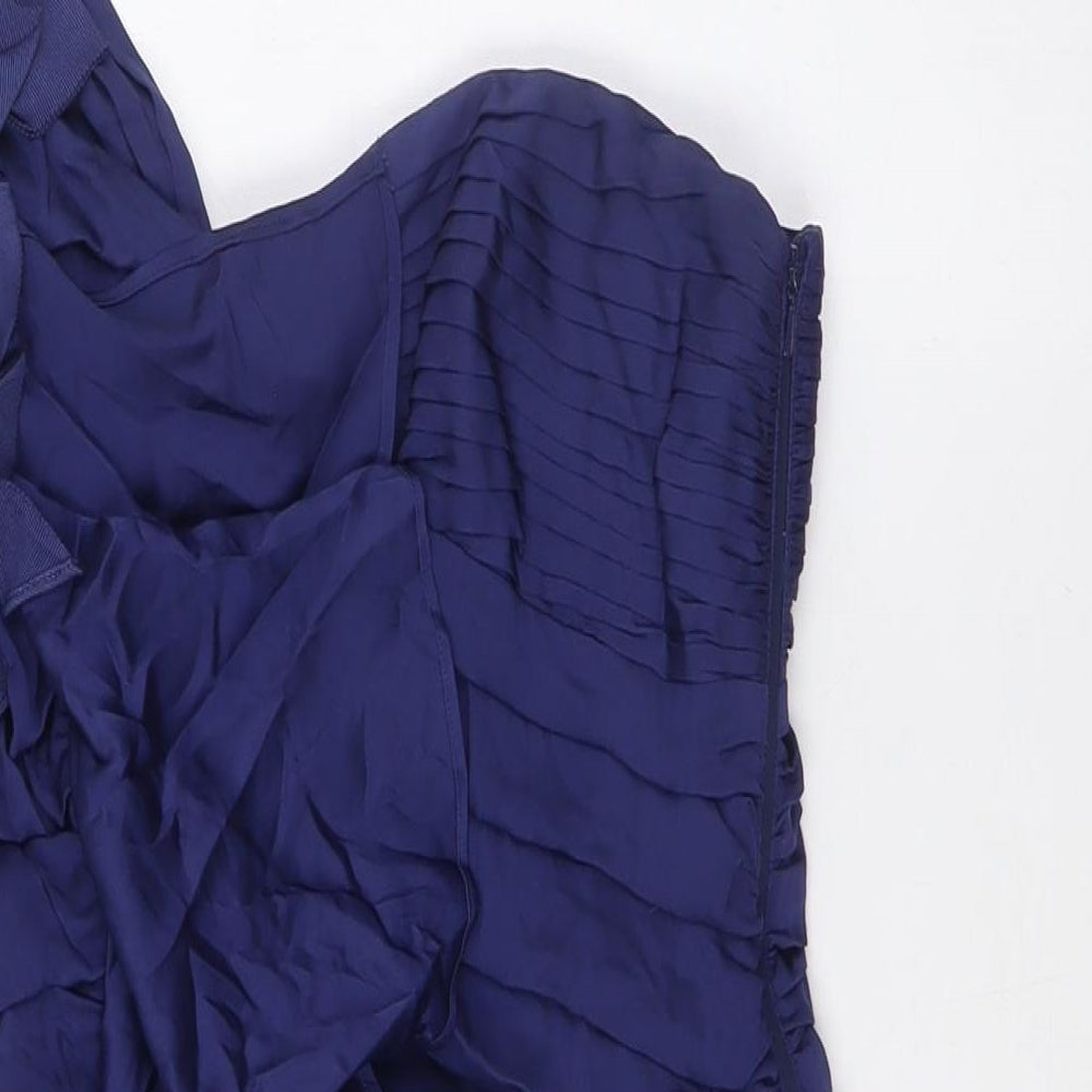 Coast Womens Blue Silk Pencil Dress Size 8 One Shoulder Zip