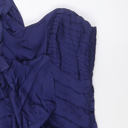 Coast Womens Blue Silk Pencil Dress Size 8 One Shoulder Zip