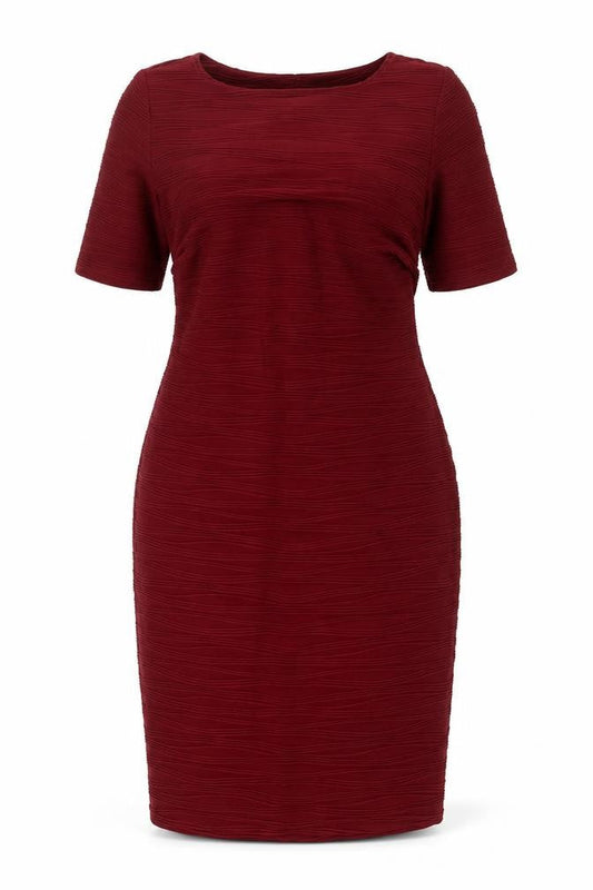Front view of Kaleidoscope women’s red polyester pencil dress, size UK 14, boat neck - textured