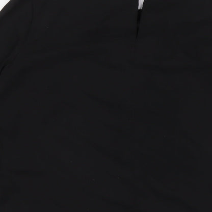 H&M Womens Black Polyester Basic Button-Up Size 6 Round Neck - Embellished Collar