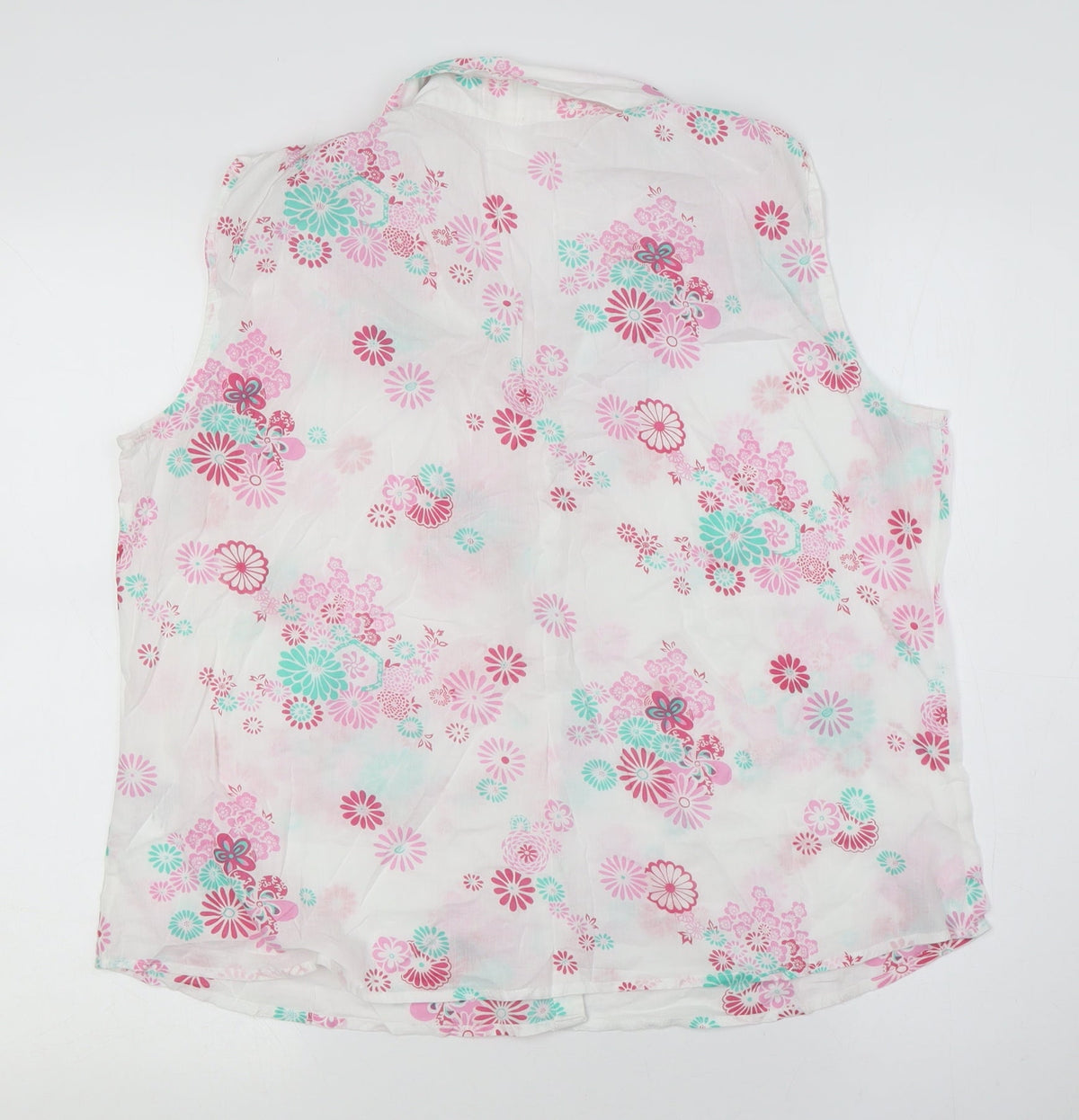 ae Womens White Floral Cotton Basic Button-Up Size 14 Collared