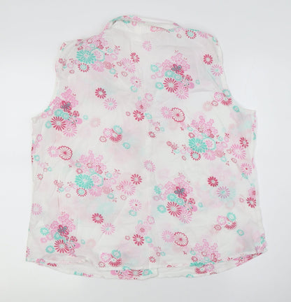 ae Womens White Floral Cotton Basic Button-Up Size 14 Collared