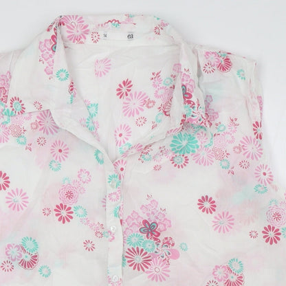 ae Womens White Floral Cotton Basic Button-Up Size 14 Collared