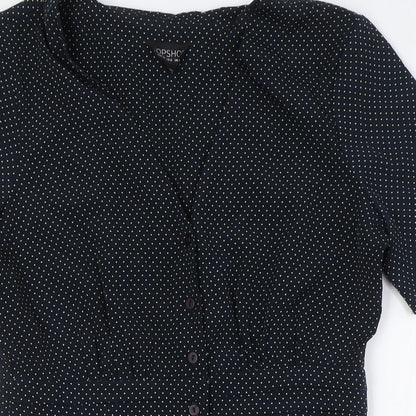 Topshop Womens Black Plaid Polyester A-Line Size 10 V-Neck Button