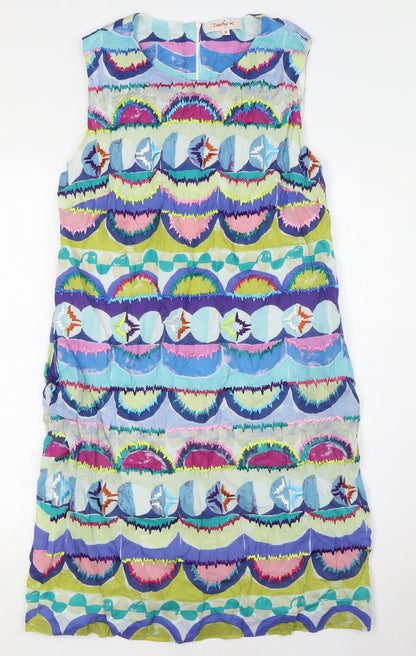 Derhy Womens Multicoloured Cotton Pencil Dress Size M Round Neck Zip
