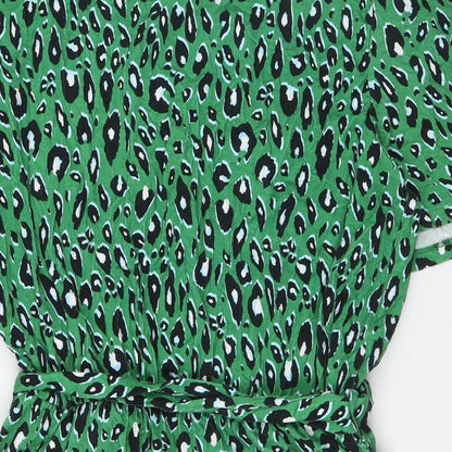 &et Womens Green Animal Print Viscose A-Line Size 12 V-Neck