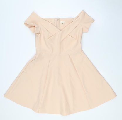 River Island Womens Orange Polyester A-Line Size 12 Off the Shoulder Zip