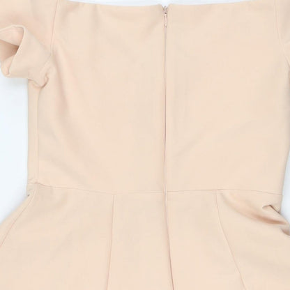 River Island Womens Orange Polyester A-Line Size 12 Off the Shoulder Zip