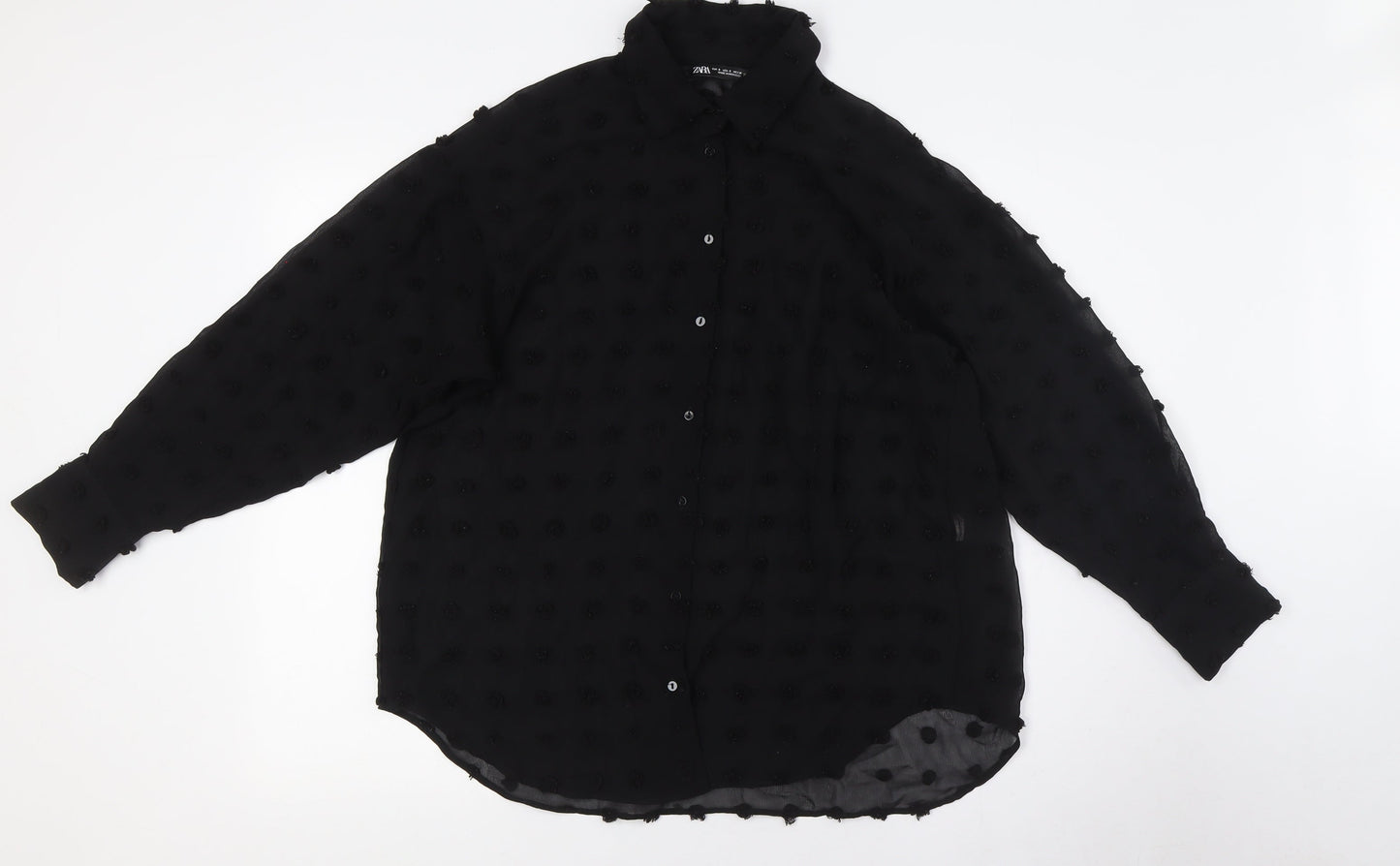 Womens UK Size S Zara Black Basic Button-Up
