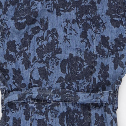 TU Womens Blue Floral Cotton A-Line Size 12 Collared Button