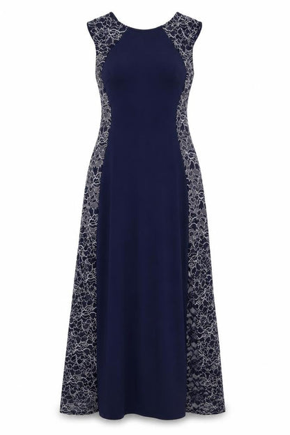 Lipsy Womens Blue Polyester A-Line Size 10 Round Neck Zip - Lace Panels