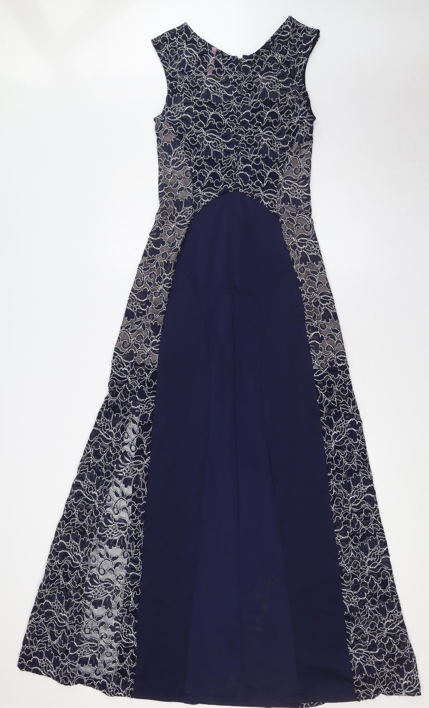 Lipsy Womens Blue Polyester A-Line Size 10 Round Neck Zip - Lace Panels