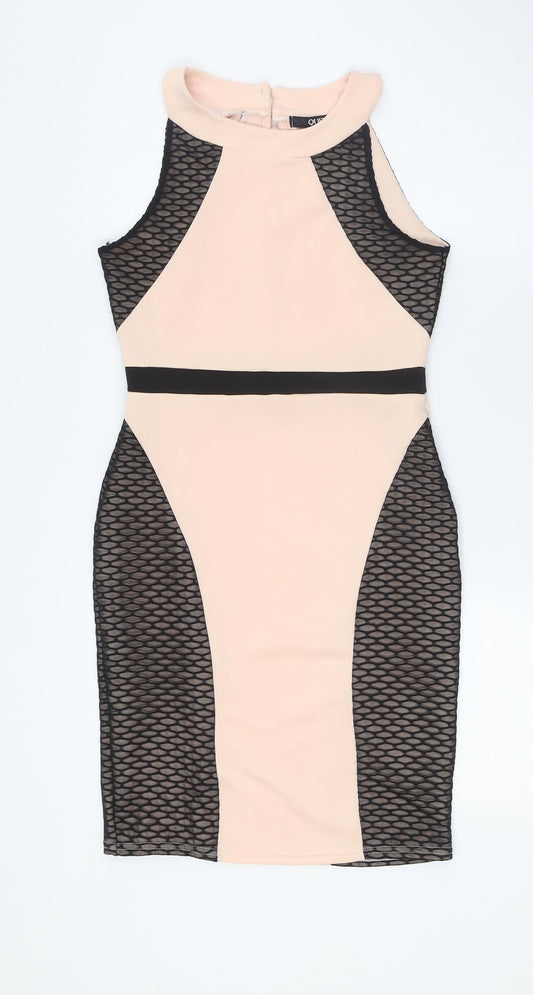 Quiz Womens Pink Polyester Bodycon Size 10 Round Neck Button